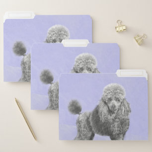 Poodle Miniature Toy Silver Gray Blue Dog Art File Folder