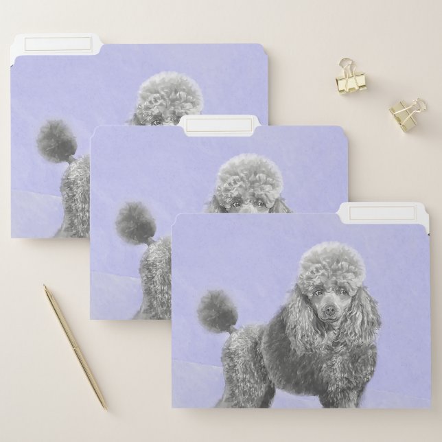 Poodle Miniature Toy Silver Gray Blue Dog Art File Folder (Set)