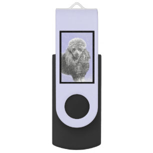 Poodle Miniature Toy Silver Gray Blue Dog Art Flash Drive