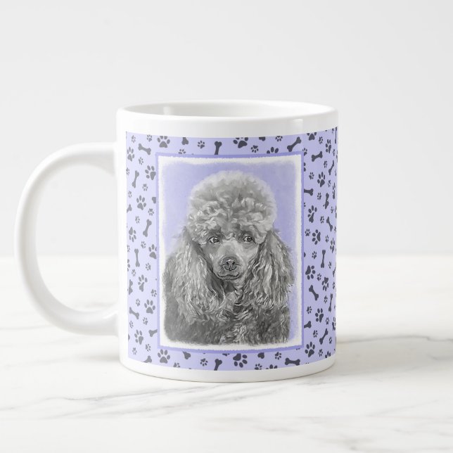 Poodle Miniature Toy Silver Gray Blue Dog Art Giant Coffee Mug (Left)