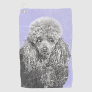 Poodle Miniature Toy Silver Gray Blue Dog Art Golf Towel