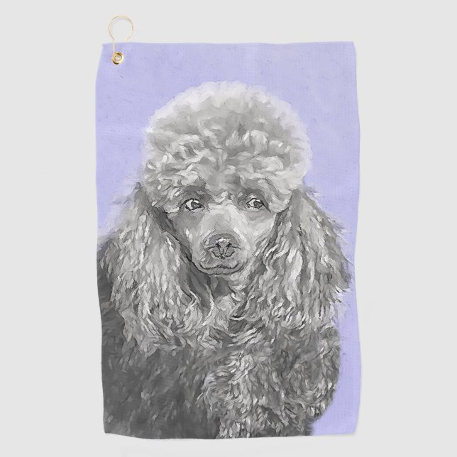 Poodle Miniature Toy Silver Gray Blue Dog Art Golf Towel (Front)