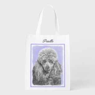 Poodle Miniature Toy Silver Gray Blue Dog Art Groc Grocery Bag