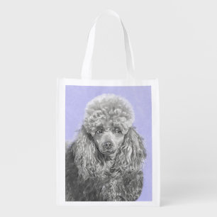 Poodle Miniature Toy Silver Gray Blue Dog Art Grocery Bag