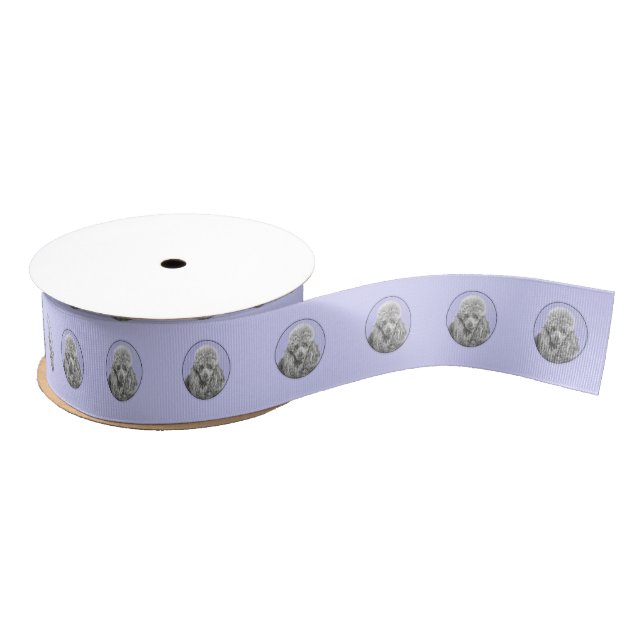 Poodle Miniature Toy Silver Gray Blue Dog Art Grosgrain Ribbon (Spool)