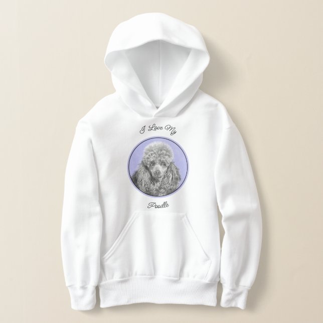 Poodle Miniature Toy Silver Gray Blue Dog Art Hoodie (Laydown)