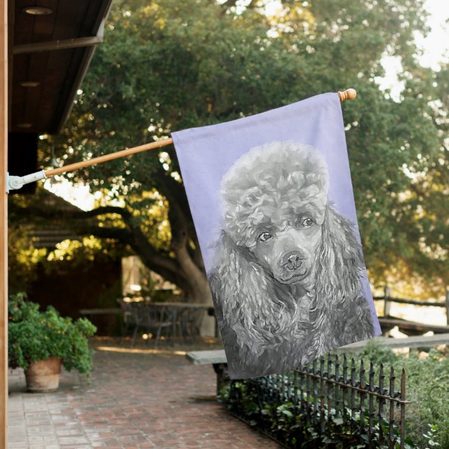 Poodle Miniature Toy Silver Gray Blue Dog Art House Flag (In SItu)