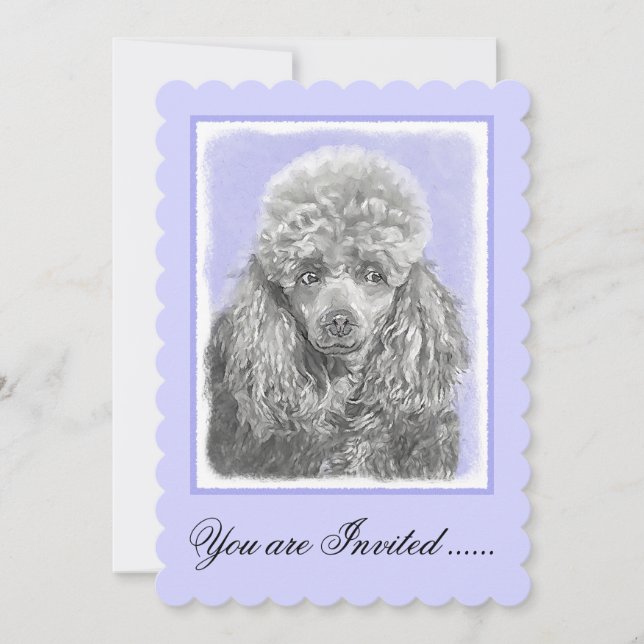 Poodle Miniature Toy Silver Gray Blue Dog Art Invitation (Front)