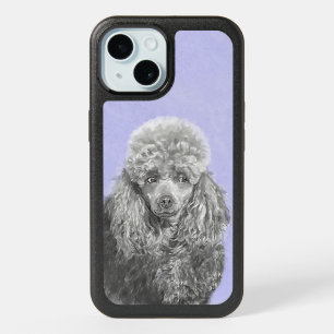 Poodle Miniature Toy Silver Gray Blue Dog Art iPhone 15 Case