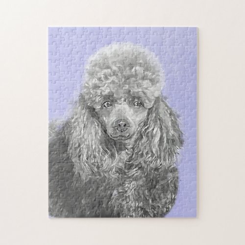 Poodle Miniature Toy Silver Gray Blue Dog Art Jigsaw Puzzle