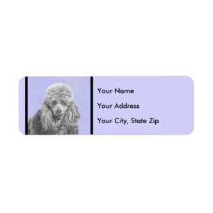 Poodle Miniature Toy Silver Gray Blue Dog Art Label