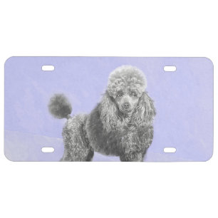 Poodle Miniature Toy Silver Gray Blue Dog Art License Plate
