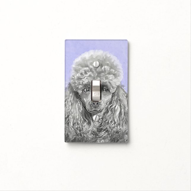 Poodle Miniature Toy Silver Gray Blue Dog Art Light Switch Cover (In Situ)