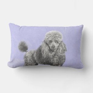 Poodle Miniature Toy Silver Gray Blue Dog Art Lumbar Pillow