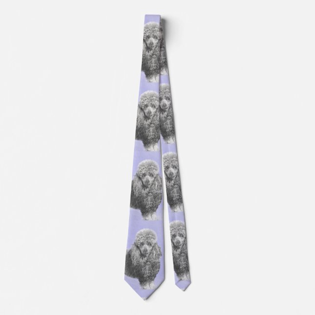 Poodle Miniature Toy Silver Gray Blue Dog Art Neck Tie (Front)