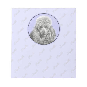 Poodle Miniature Toy Silver Gray Blue Dog Art Notepad