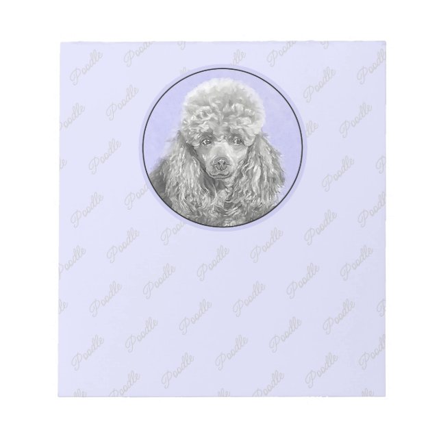 Poodle Miniature Toy Silver Gray Blue Dog Art Notepad (Front)
