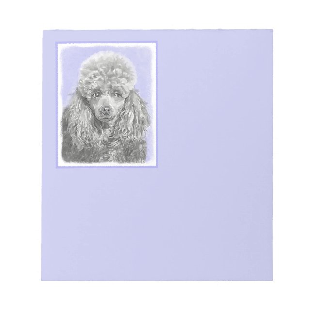 Poodle Miniature Toy Silver Gray Blue Dog Art Notepad (Front)
