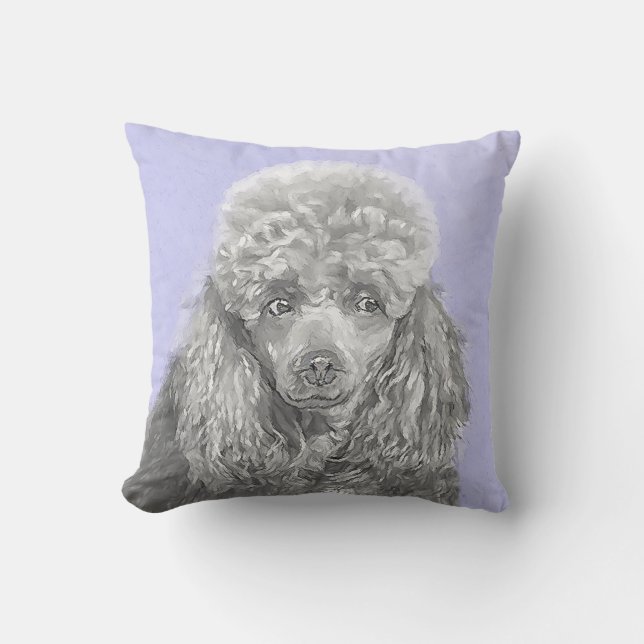 Poodle Miniature Toy Silver Gray Blue Dog Art Outdoor Pillow (Front)