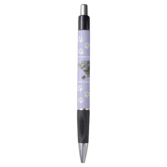 Poodle Miniature Toy Silver Gray Blue Dog Art Pen (Front Vertical)