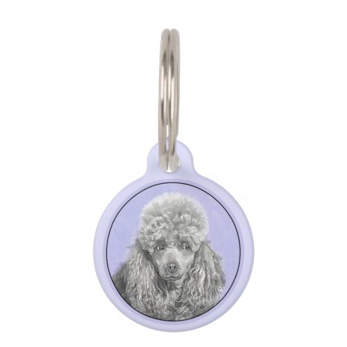 Poodle Miniature Toy Silver Gray Blue Dog Art Pet ID Tag