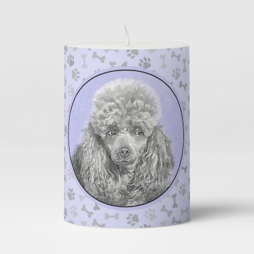 Poodle Miniature Toy Silver Gray Blue Dog Art Pillar Candle