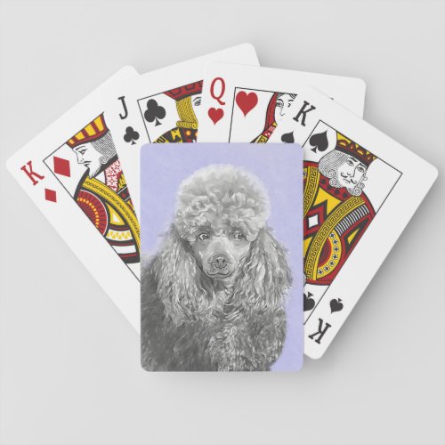 Poodle Miniature Toy Silver Gray Blue Dog Art Playing Cards