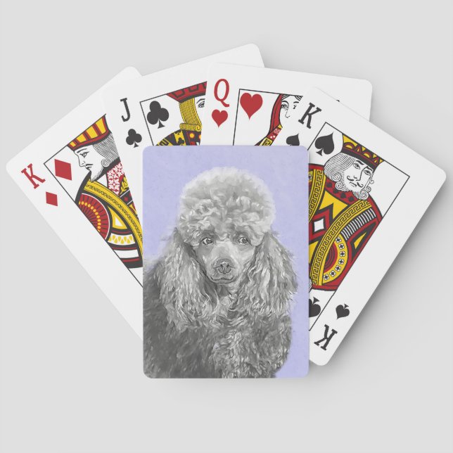 Poodle Miniature Toy Silver Gray Blue Dog Art Poker Cards (Back)