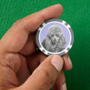 Poodle Miniature Toy Silver Gray Blue Dog Art Poker Chips