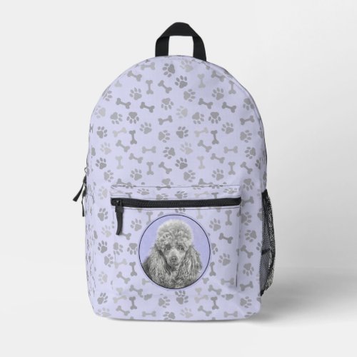 Poodle Miniature Toy Silver Gray Blue Dog Art Printed Backpack