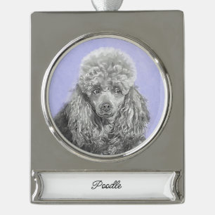 Poodle Miniature Toy Silver Gray Blue Dog Art Silv Silver Plated Banner Ornament