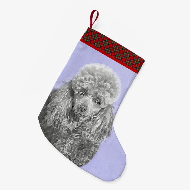 Poodle Miniature Toy Silver Gray Blue Dog Art Small Christmas Stocking (Front (Hanging))