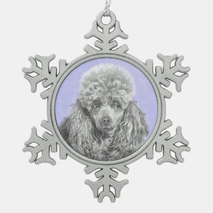 Poodle Miniature Toy Silver Gray Blue Dog Art Snowflake Pewter Christmas Ornament