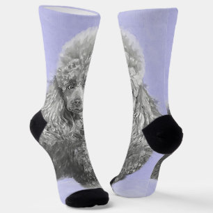 Poodle Miniature Toy Silver Gray Blue Dog Art Socks