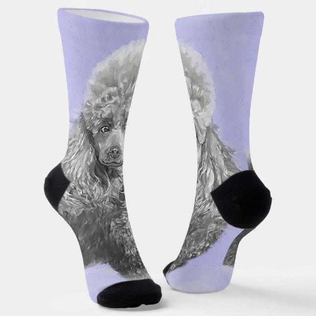 Poodle Miniature Toy Silver Gray Blue Dog Art Socks (Angled)