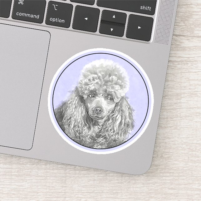 Poodle Miniature Toy Silver Gray Blue Dog Art Sticker (Detail)