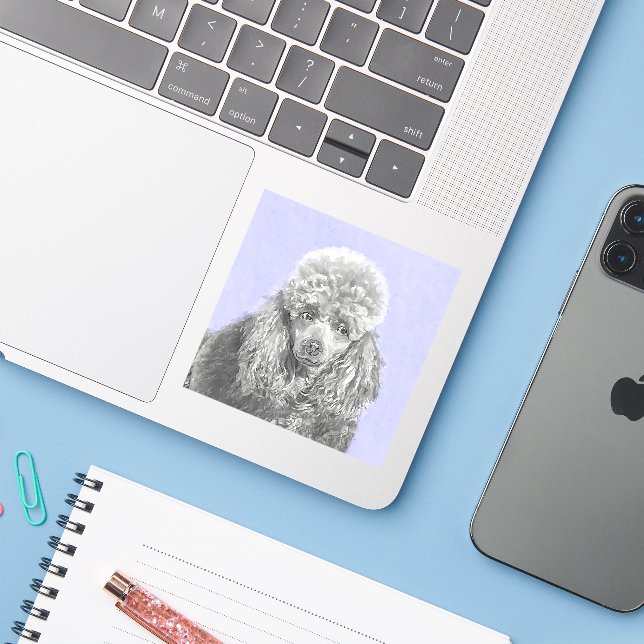 Poodle Miniature Toy Silver Gray Blue Dog Art Sticker (Laptop w/ iPhone)