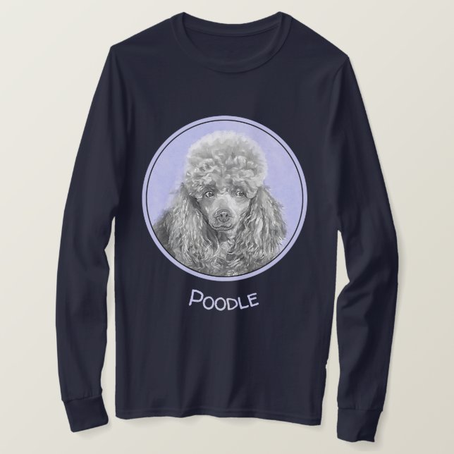 Poodle Miniature Toy Silver Gray Blue Dog Art T-Shirt (Design Front)
