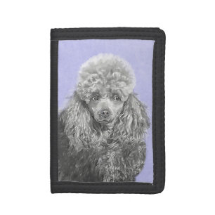 Poodle Miniature Toy Silver Gray Blue Dog Art Tri-fold Wallet