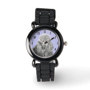 Poodle Miniature Toy Silver Gray Blue Dog Art Watch