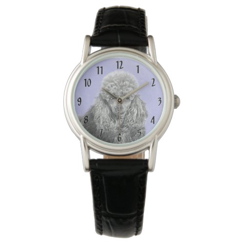 Poodle Miniature Toy Silver Gray Blue Dog Art Watch