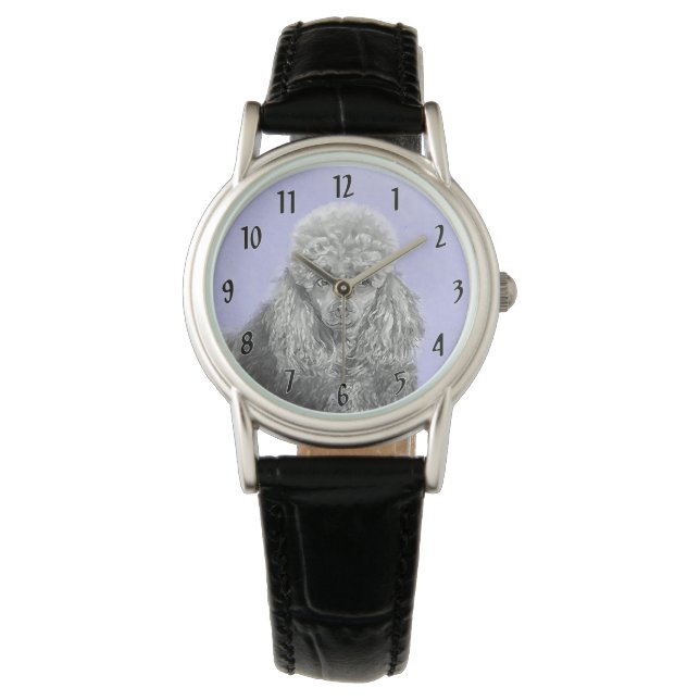 Poodle Miniature Toy Silver Gray Blue Dog Art Watch (Front)