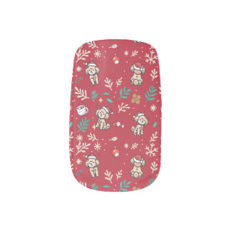 Poodle Nail Wraps Christmas Floral Cute Kawaii