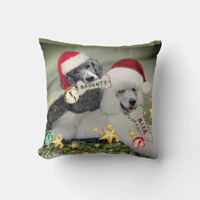 Poodle Naughty or Nice Christmas Pillow (Front)