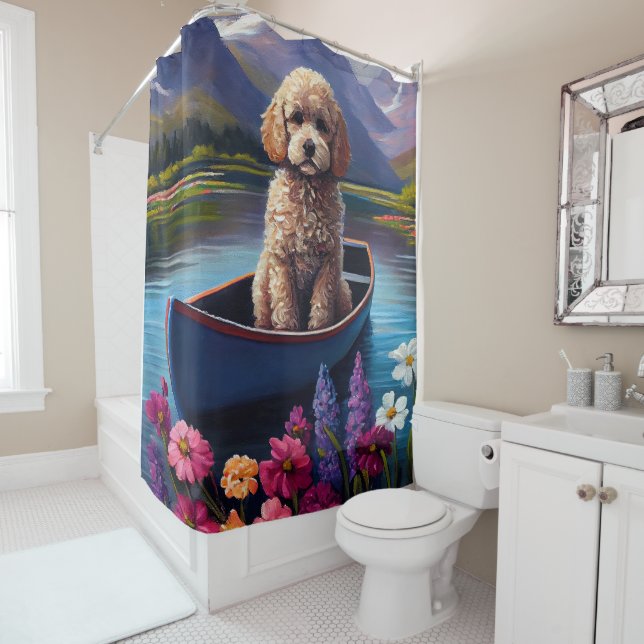 Poodle on a Paddle: A Scenic Adventure Shower Curtain (In Situ)