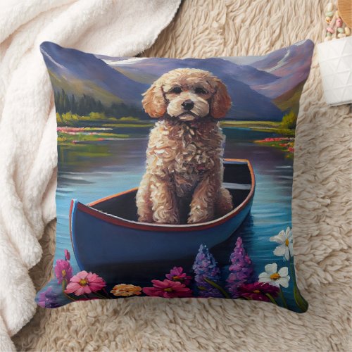 Poodle on a Paddle A Scenic Adventure Throw Pillow