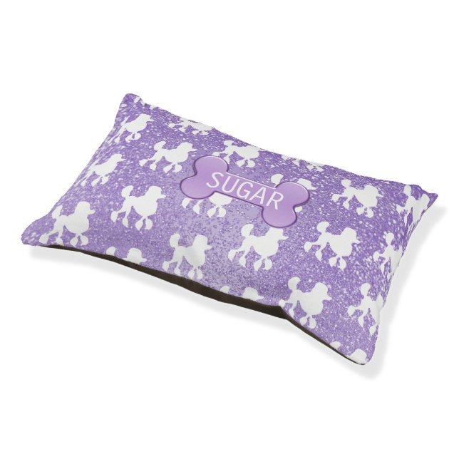 Poodle on Purple Glitter Pet Bed (Angled)