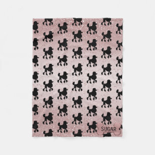 Poodle on Rose Gold Glitter Fleece Blanket