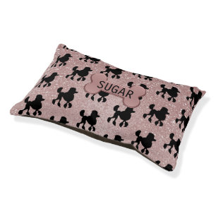 Poodle on Rose Gold Glitter Pet Bed