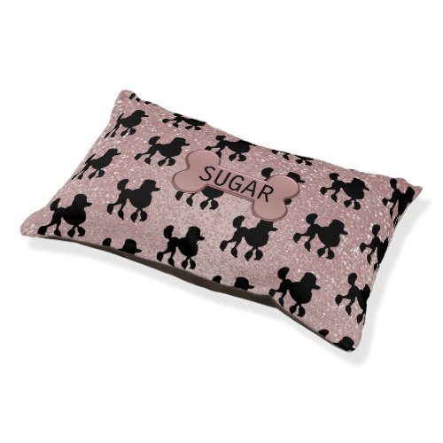 Poodle on Rose Gold Glitter Pet Bed